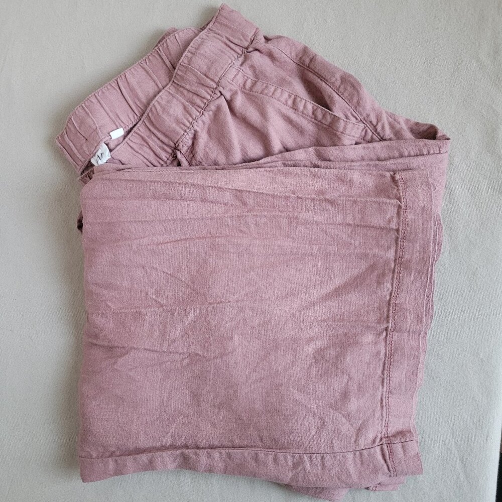 GAP Women's Drawstring Elastic Waist Linen Pull On Pant - Blush Pink - L